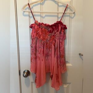 Floral Chiffon Embellished Pink Vintage Camisole Y2K
